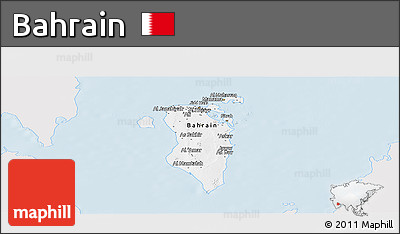 Silver Style Panoramic Map of Bahrain, single color outside