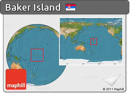 Satellite Location Map of Baker Island, within the entire continent