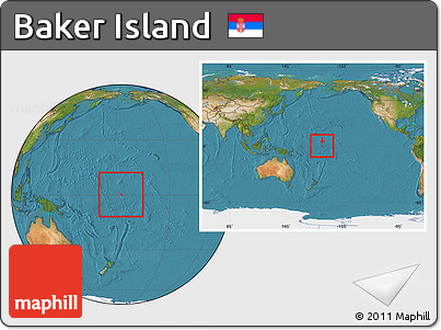 Satellite Location Map of Baker Island, within the entire continent
