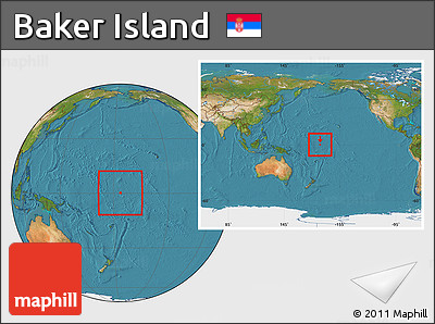 Satellite Location Map of Baker Island, within the entire continent