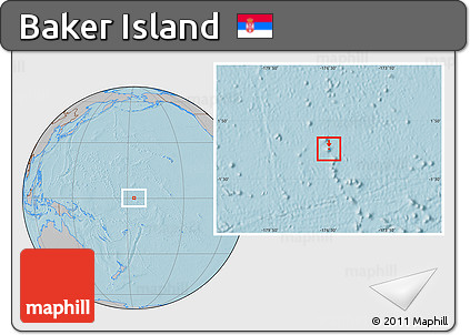 Satellite Location Map of Baker Island, gray outside, hill shading