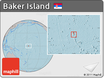 Satellite Location Map of Baker Island, gray outside, hill shading