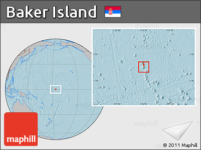 Satellite Location Map of Baker Island, gray outside, hill shading