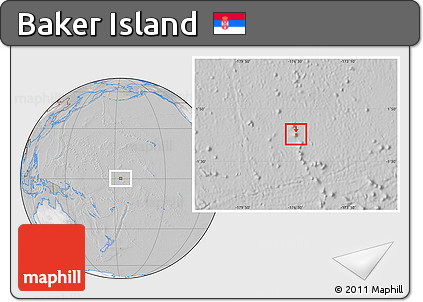 Satellite Location Map of Baker Island, lighten, desaturated