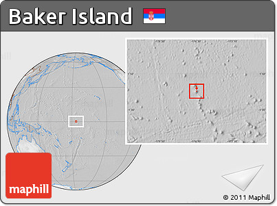 Satellite Location Map of Baker Island, lighten, desaturated