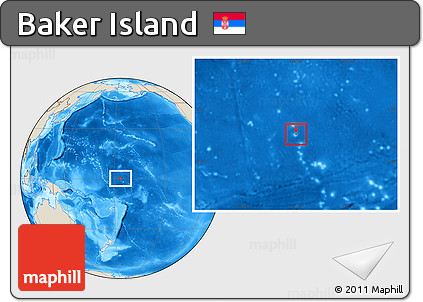 Satellite Location Map of Baker Island, shaded relief outside