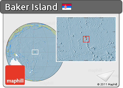 Savanna Style Location Map of Baker Island, highlighted continent, hill shading