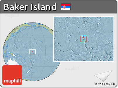 Savanna Style Location Map of Baker Island, highlighted continent, hill shading