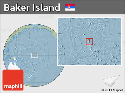 Savanna Style Location Map of Baker Island, highlighted continent, hill shading