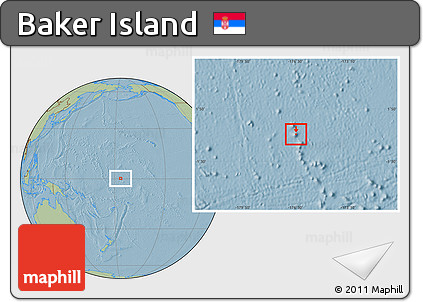 Savanna Style Location Map of Baker Island, hill shading outside