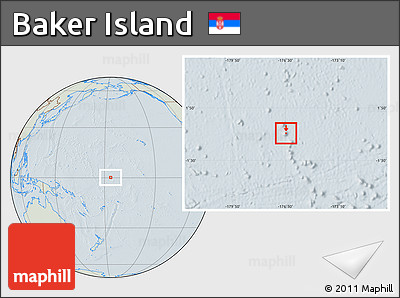 Savanna Style Location Map of Baker Island, lighten, hill shading