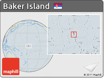 Savanna Style Location Map of Baker Island, lighten, hill shading