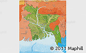 Satellite 3D Map of Bangladesh, political shades outside