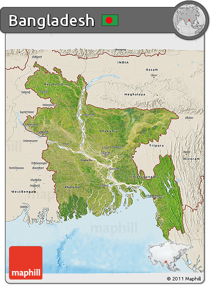 Satellite 3D Map of Bangladesh, shaded relief outside