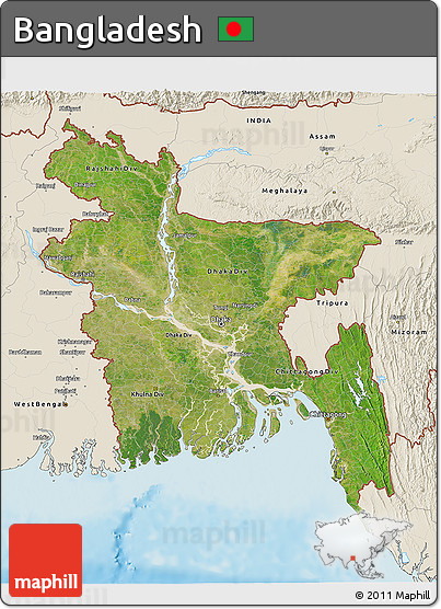 Satellite 3D Map of Bangladesh, shaded relief outside