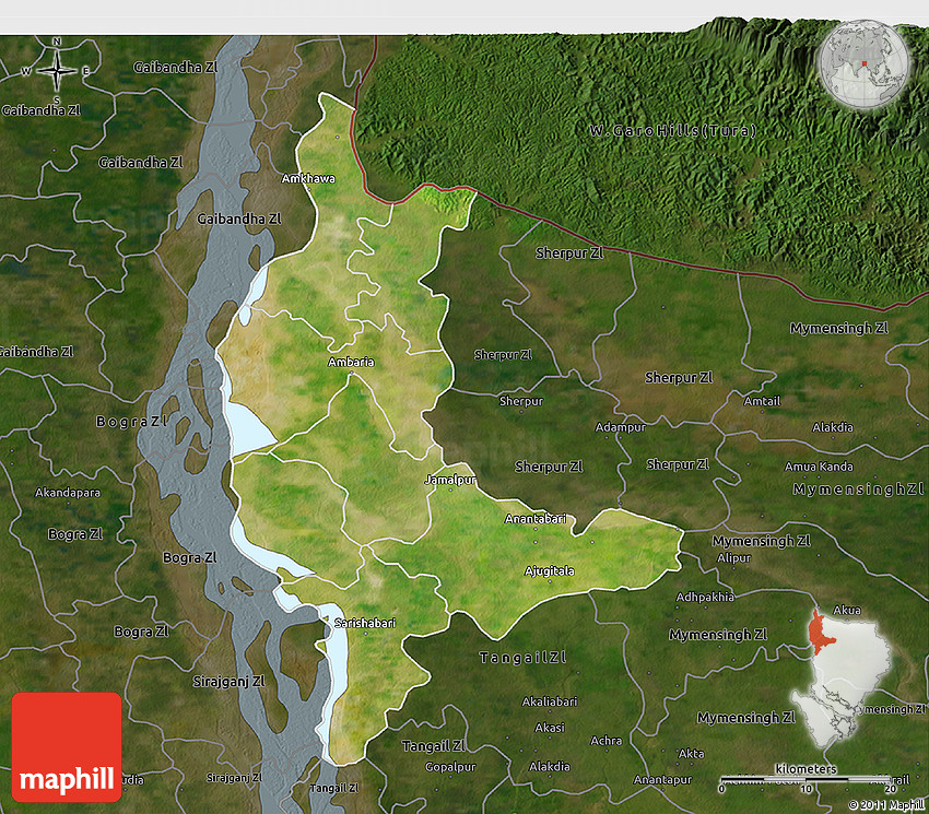 Map Of Jamalpur District Satellite 3D Map Of Jamalpur Zl, Darken