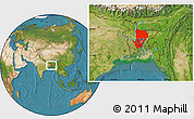 Satellite Location Map of Dhaka Div, within the entire country