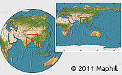 Satellite Location Map of Bangladesh, within the entire continent