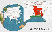 Satellite Location Map of Bangladesh, highlighted continent