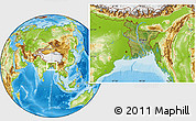 Satellite Location Map of Bangladesh, physical outside