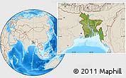 Satellite Location Map of Bangladesh, shaded relief outside