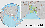 Savanna Style Location Map of Bangladesh, gray outside