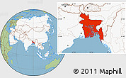 Savanna Style Location Map of Bangladesh, highlighted continent