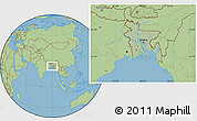 Savanna Style Location Map of Bangladesh, hill shading inside