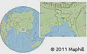 Savanna Style Location Map of Bangladesh, hill shading outside