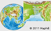 Savanna Style Location Map of Bangladesh, physical outside