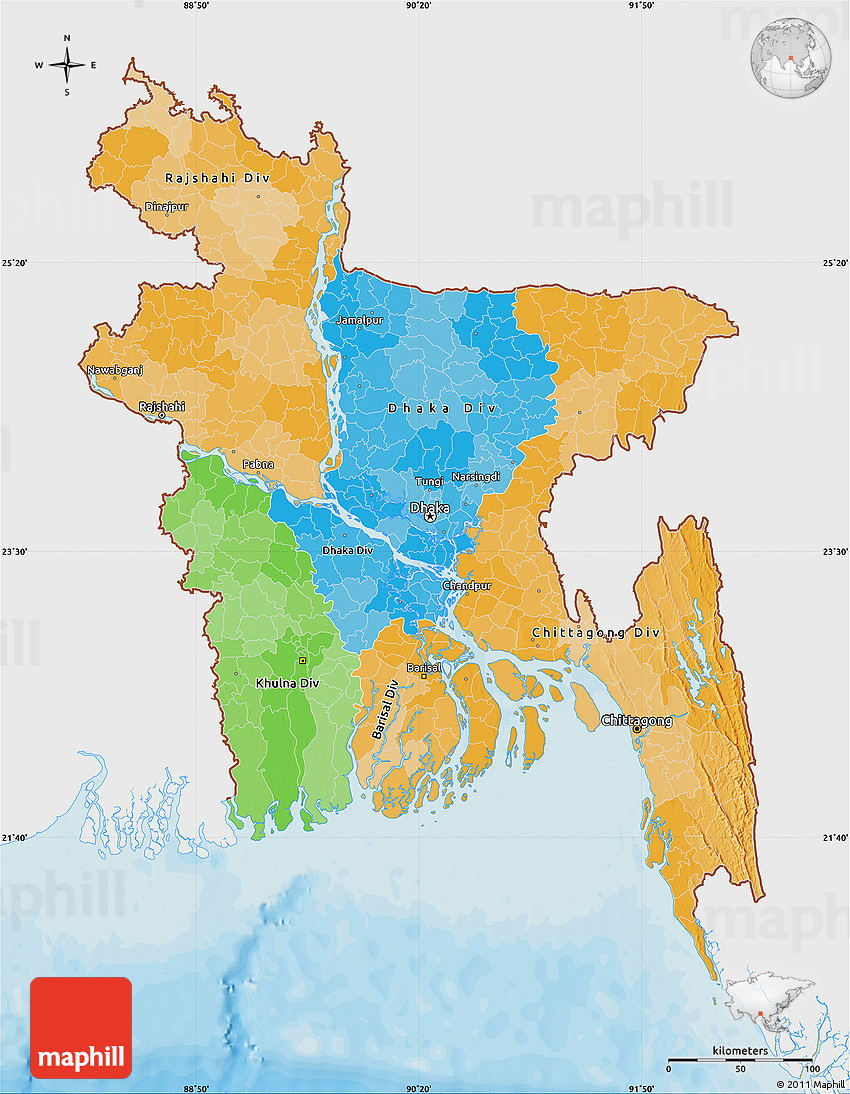 Political Map Of Bangladesh Single Color Outside