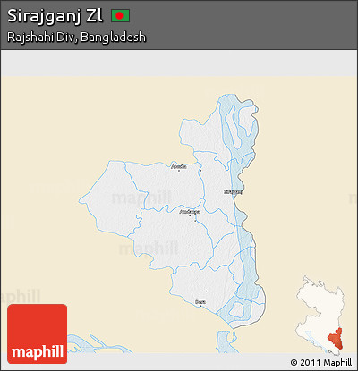 Classic Style 3D Map of Sirajganj Zl, single color outside