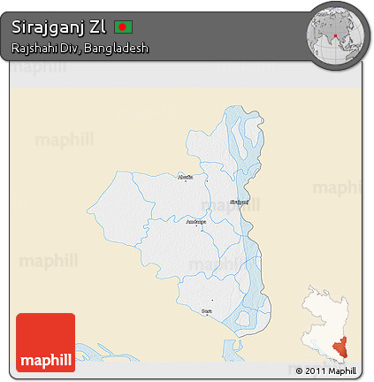 Classic Style 3D Map of Sirajganj Zl, single color outside