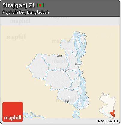 Classic Style 3D Map of Sirajganj Zl, single color outside