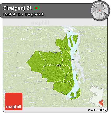 Physical 3D Map of Sirajganj Zl, lighten