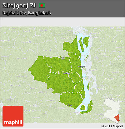 Physical 3D Map of Sirajganj Zl, lighten