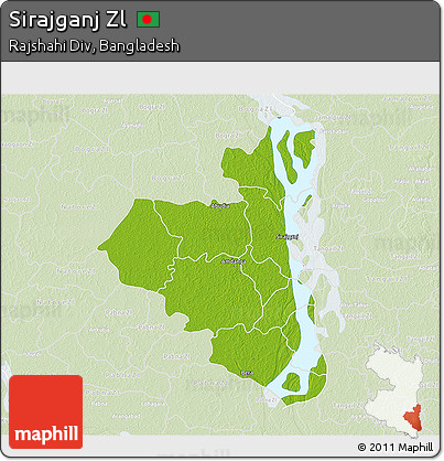 Physical 3D Map of Sirajganj Zl, lighten