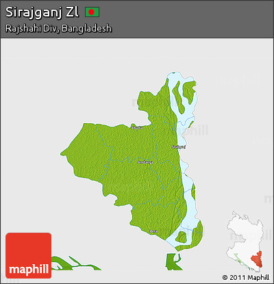 Physical 3D Map of Sirajganj Zl, single color outside