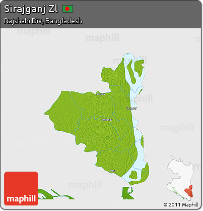 Physical 3D Map of Sirajganj Zl, single color outside