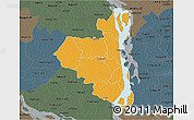 Political 3D Map of Sirajganj Zl, darken, semi-desaturated