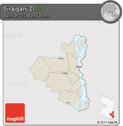 Shaded Relief 3D Map of Sirajganj Zl, cropped outside