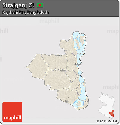 Shaded Relief 3D Map of Sirajganj Zl, cropped outside