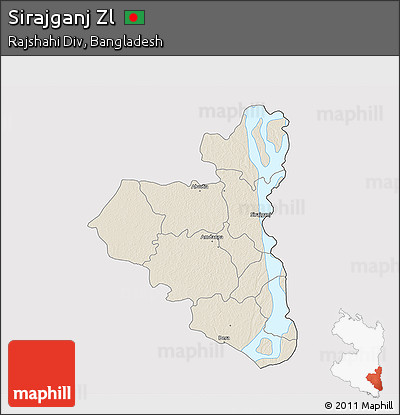 Shaded Relief 3D Map of Sirajganj Zl, cropped outside