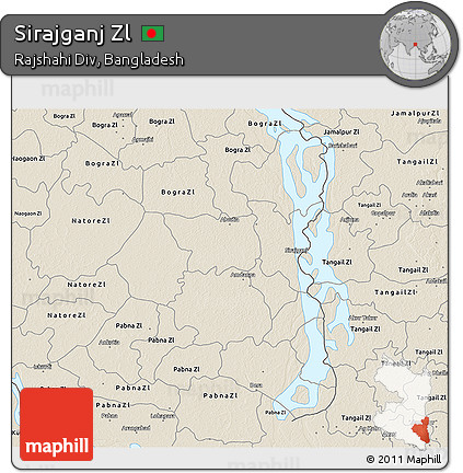 Shaded Relief 3D Map of Sirajganj Zl
