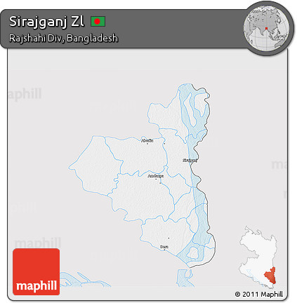 Silver Style 3D Map of Sirajganj Zl, single color outside