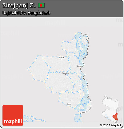 Silver Style 3D Map of Sirajganj Zl, single color outside