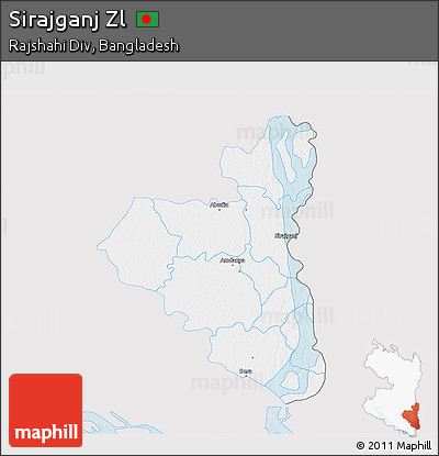 Silver Style 3D Map of Sirajganj Zl, single color outside