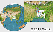 Satellite Location Map of Sirajganj Zl, highlighted country, highlighted parent region