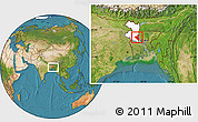 Satellite Location Map of Sirajganj Zl, highlighted parent region, within the entire country