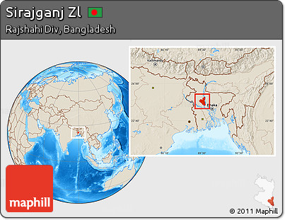 Shaded Relief Location Map of Sirajganj Zl